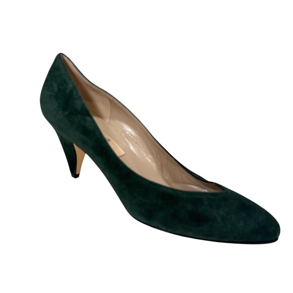 AMALFI Italy Olivia Forest Green Suede Classic Pumps Med Heels NEW size 8.5-9 - Picture 1 of 5